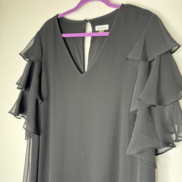 Calvin Klein Tiered Sleeved V-Neck Chiffon Shift Dress 20W - Picture 7 of 7
